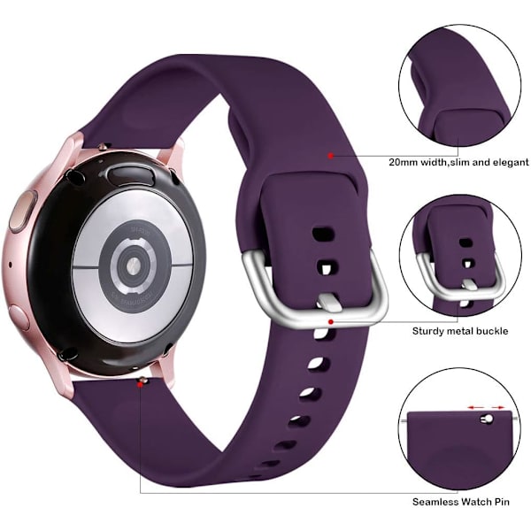 Rem kompatibel med Samsung Galaxy Watch Active / Active2 40mm / 44mm, 20mm bløde silikone erstatningsremme kompatibel med Samsung Galaxy Watch 42
