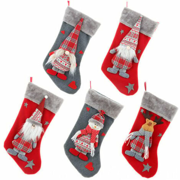 5-pack Svenska Julstrumpor Tomte Nisse Skandinavisk Strumpa Julstrumpor med 3D Plysch
