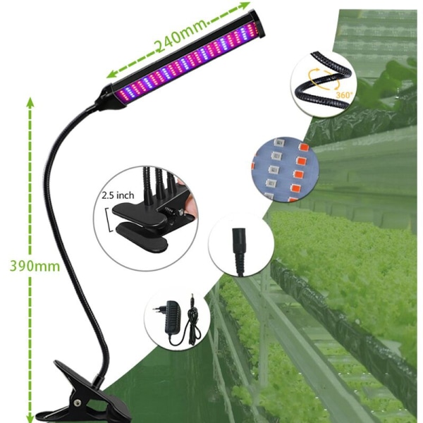 LED Havebrugslampe Plantelampe Fuldspektrum plantevækstlampe 3 hoveder Fuldspektrum plantevækstlampe til frøplanter,