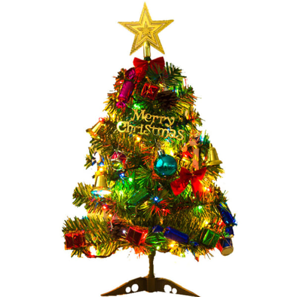 Flockad julgran med blandade dekorationer och flerfärgade ljus > 50 cm vintergrön fiberoptik, för juldekoration