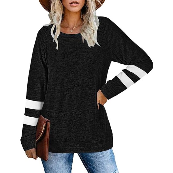 Svart L hoodie patchwork T-shirt lös topp black L