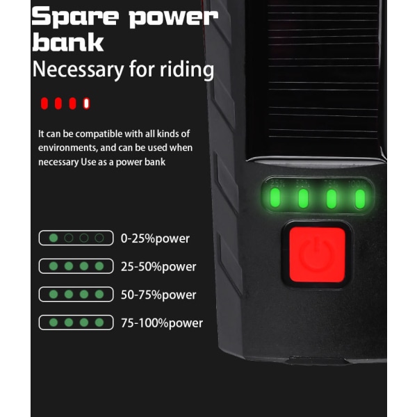 solenergi led cykelljus cykelljus laddningsbar bilstrålkastare rörlig power USB ridljus röd,