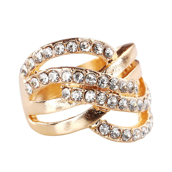 Lyxig 9k guldpläterad legering fingerband strass inlagd ring smycke present US 6