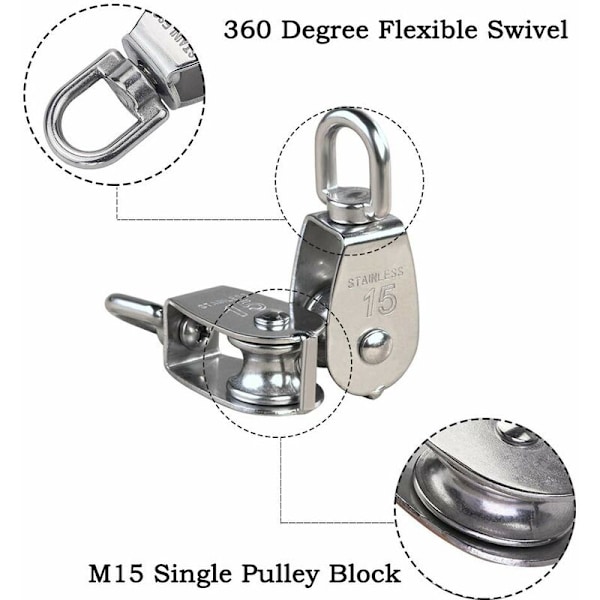 6*To M15 rustfrit ståltrisse husholdningstrisse hængende ring fastgørelse holdbar trisse