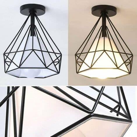Industriel Diamantformet Metal E27 Loftlampe til Soveværelse Gang Bar - Sort - Sort