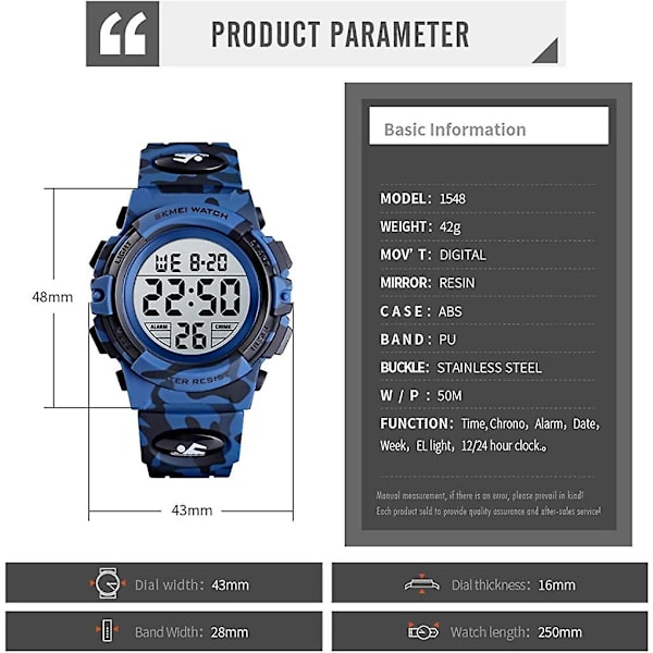 Pojkar Klocka Digital Sport Vattentät Elektronisk Barn Klockor Alarm Klocka 12/24 H Stoppur Kalender Pojke Flicka Armbandsur
