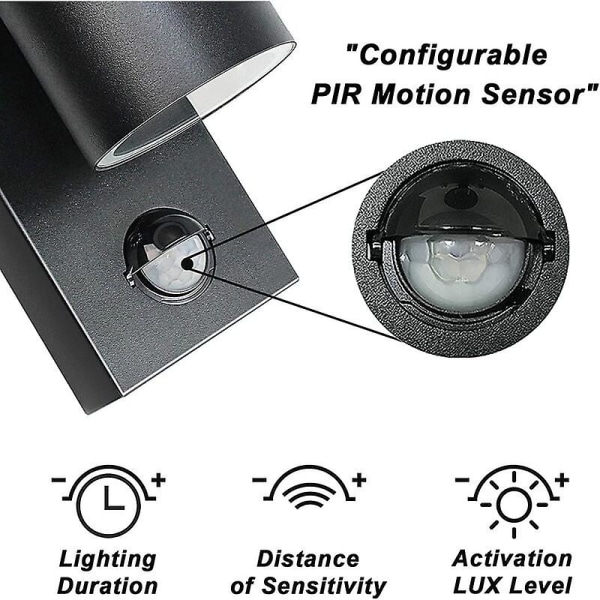 Ulkoseinävalot Ulkoinen PIR-liiketunnistin IP44 Ylös alas seinävalaisin Turvavalaisimet Mattamusta 240V - Mukana 2x 5W Lämminvalkoiset LED-lamput