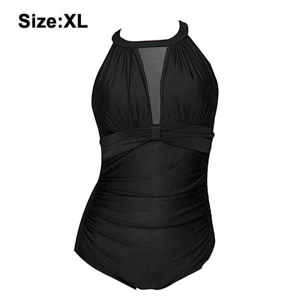 Damkläder En-delad Baddräkt Magkontroll Badkläder Hög Hals Plunge Baddräkter Blygsam Mesh Rynkad Baddräkt Style 1 XL