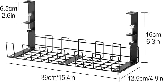 1 stk. Sort Under Desk Kabelstyringsskuffe, Ingen Boring, Metal