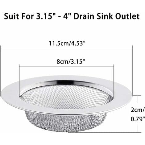 2 stk. rustfrit stålvaskfilter, 11,5 cm afløbsfilter, vaskfilter, køkkenvaskfilter