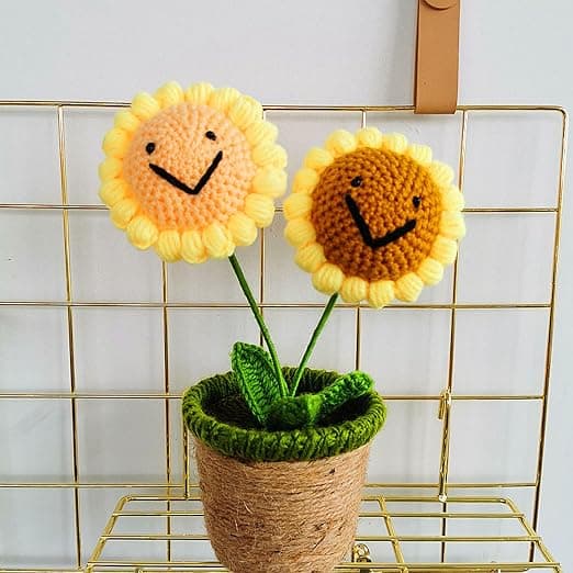 1 styck stickad solros söt smiley konstgjord flockad