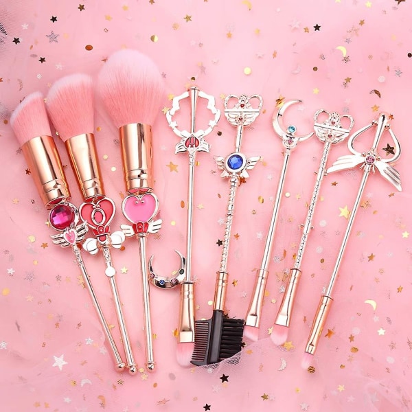 Sailor Moon Makeup Borstar Set - 8st Kosmetisk Makeup Borst Set Professional Tool Kit Set Rosa Dragsko ingår