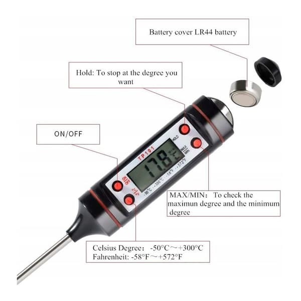 Husholdningstermometer Elektronisk Digital Mattermometer Svart (-50℃～300℃)