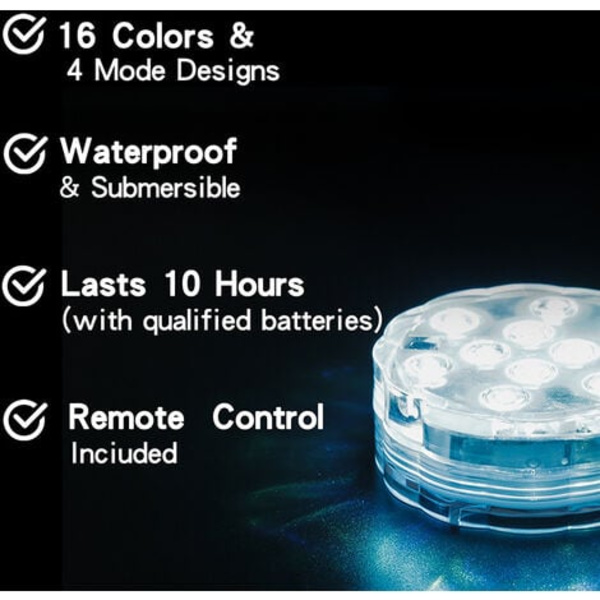 Sukellus LED-altaan valot, koristeelliset väriä vaihtavat valot, sopivat akvaarioaltaisiin, vaaseihin, altaisiin, lampiin, (24 painiketta