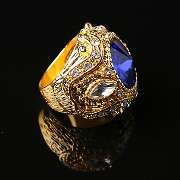 Herre vintage luksus, stor harpiks krone guldbelagt legeringsring smykker størrelse 7-10 18 Blue 18