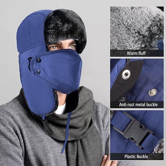 Vinterhatte til kvinder og mænd - Blå, Vinterhat Ushanka