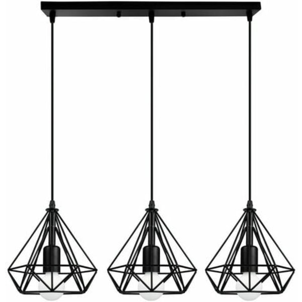 Metall diamantformad hängande ljuskrona industriell 3 ljus E27 ljuskrona för sovrum kök Bar - svart - svart