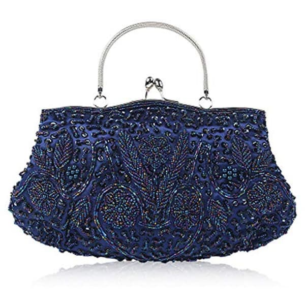 Perlebesat Sequin Blomster Aften Clutch Taske, Sort A916-410
