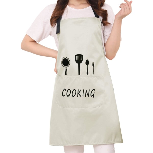 Justerbart haklappsförkläde för kvinnor män med fickor Kvalitet vattentätt matlagningsförkläde för husmanskockar BBQ Restaurang Coffee House (beige),