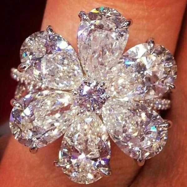 Kvinnor Trendiga Blomma Cubic Zirconia Ringar Bröllop Engagemang Finger Smycken Present US 8