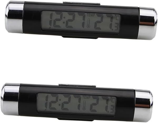 2-delad mini elektronisk klocka med LCD-display termometer för bilventilation, bakgrundsbelysning, enkel installation