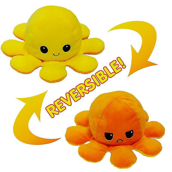 Kaksipuolinen Käännettävä Oktopus-Pehmolelu Eläin Nuken Lahja -1 A Yellow orange