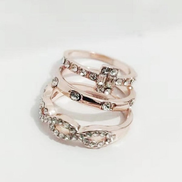 3 st/set Criss Cross Cubic Zirconia Inlagd Staplingsring Bröllop Brud Smycken US 8