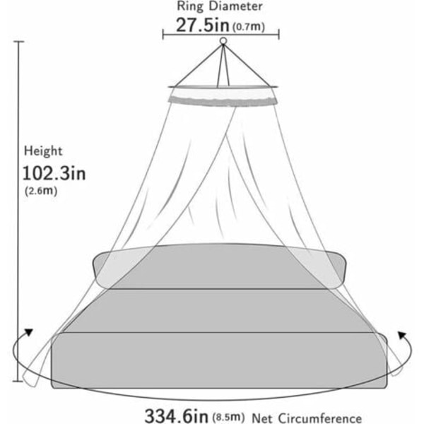 Myggnät, Rund Dubbelspets Princess Canopy, Stor Kupol Myggnät Dubbelsäng för Punch-free, Princess Baby Girl C