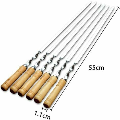 Grillspydder, Ekstra Lange 55 cm Rustfritt Stål Spyd med Solid Trehåndtak, Sett med 6
