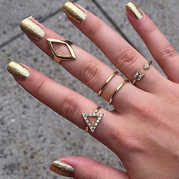 5 stk/sett Rhinestone Over Knuckle Midi Ring Finger Stacking Rings Boho Smykker Silver