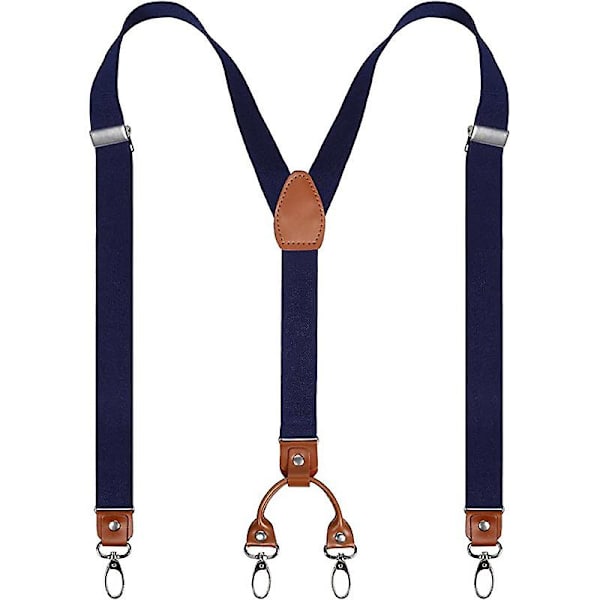Herr Y-rygg 4 metallklämma elastiska breda hängslen perfekta för både casual och formella$justerbara elastiska hängslen för män och kvinnor Dark blue