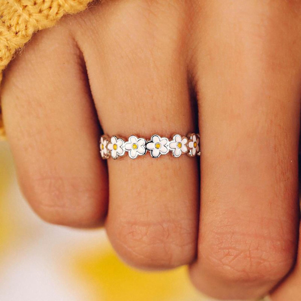 Kvinnors ring Anti Tarnish Marguerite Blomform Fingersring Modeaccessoar för gåva US 9