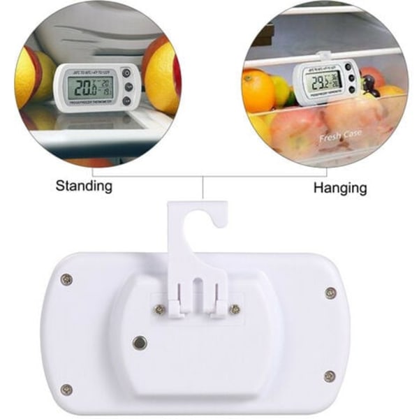 Kjøleskapstermometer LCD-skjerm Digitalt vanntett frysetermometer med magnetkrok Hvitt kjøleskapstermometer (-20~