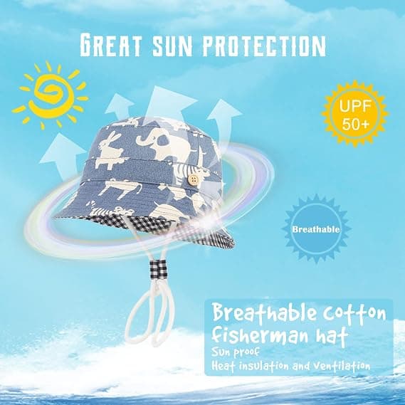 48cm Blå Djurmönstrad Bucket Hat Baby Barn Solhatt