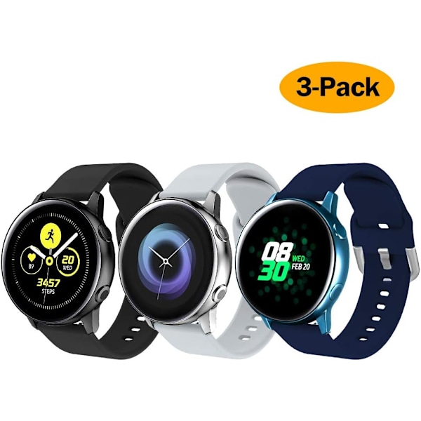 Silikonihihna, joka on yhteensopiva Samsung Galaxy Watch 3 41 mm:n hihnan / Active 40 mm:n hihnan / Active 2 -hihnan / Galaxy Watch 42 mm:n hihnan kanssa, naisten ja miesten pehmeä silikoni