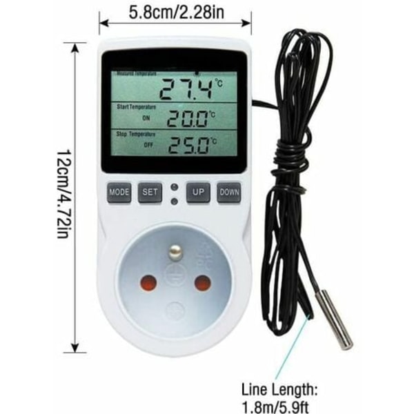 Termostat Stikkontakt, Digital Timer Stikkontakt, Programmerbar Digital Stikkontakt med Sensor, Programmerbar Digital Timer, Opvarmning