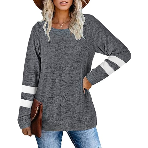 Mörkgrå M hoodie patchwork T-shirt lös topp Dark grey M