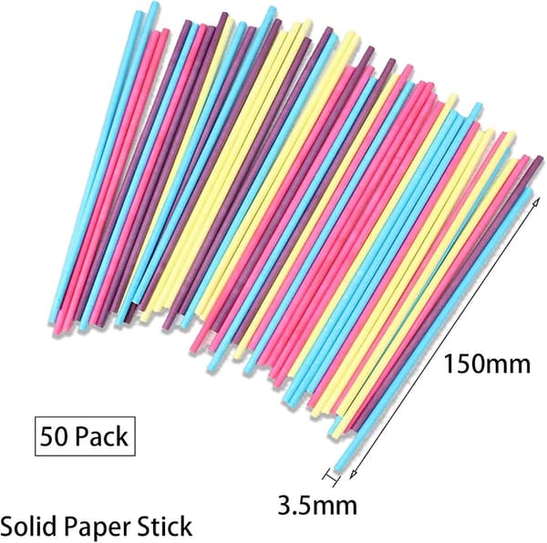 Sett med 50 pinner for lollipops og kakepops, papirpinner for