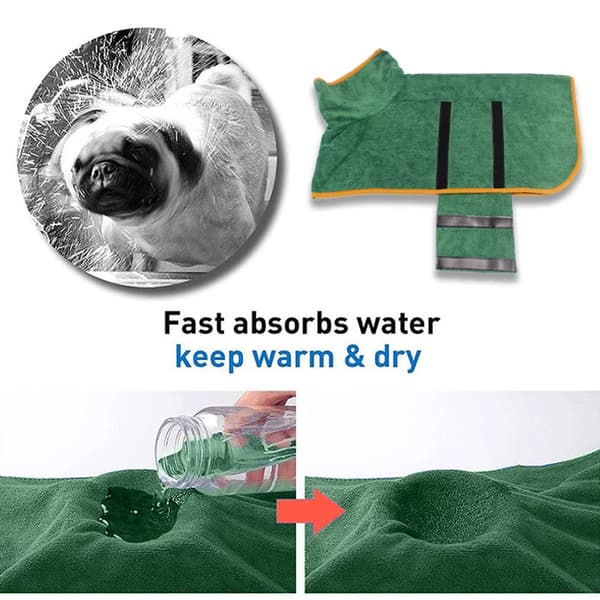 Superabsorberende Mikrofiber Hundebadekåbe, Hurtigtørrende Hundebad