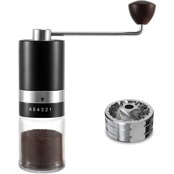 Svart Manuell Kaffekvarn, 6 Grovleksinställningar, CNC Rostfritt Stål Kvarn, 30g Kapacitet, Rostfritt Stål Vevaxel, Lätt Att Rengöra, Julgåva