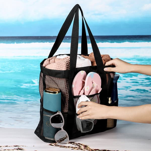 1 stk. Sort Stor Mesh Strandtaske, Strandtaske, Sommer Mesh
