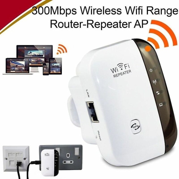 Wifi Repeater 300mbps, 2,4ghz, nätverksförlängare med lång räckvidd, Ethernet-port, Wps, Ap-läge, enkel installation, kompatibel med alla Wlan-enheter) Eu