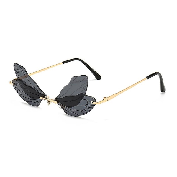 Mode Båndløse Dragonfly Wing Solbriller Kvinder Vintage Clear Ocean Lens Eyewear Mænd Pink Gul Solbriller Nuancer Uv400 Gray