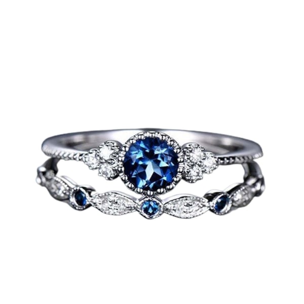 2st/ set Utsökt slät yta Bröllopsringar Legering Enkel Cubic Zirconia Ringar Charm Smycken Blue US 5