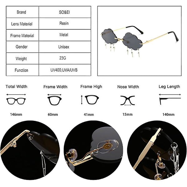 Mode Unik båglös molnform Lightning Pendant Dam Solglasögon Clear Ocean Lens Glasögon Dam