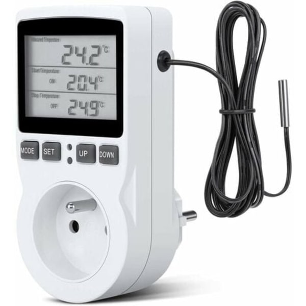 Termostat Stikkontakt, Digital Timer Stikkontakt, Programmerbar Digital Stikkontakt med Sensor, Programmerbar Digital Timer, Opvarmning