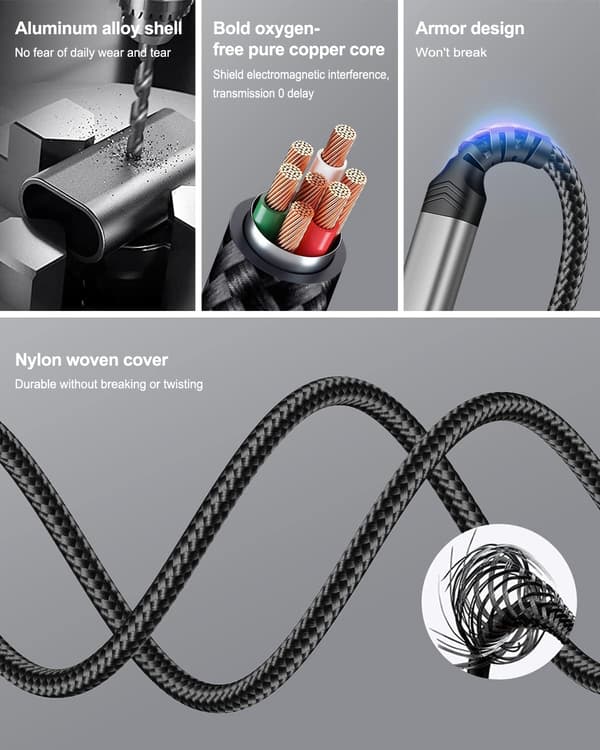 Bil Aux Lydkabel til iPhone, Lightning til 3.5mm Nylon Stereo