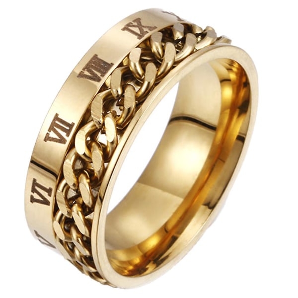 Unisex Mode Titanium Stål Romertal Twist Kæde Ring Fest Smykker Gave Golden US 8