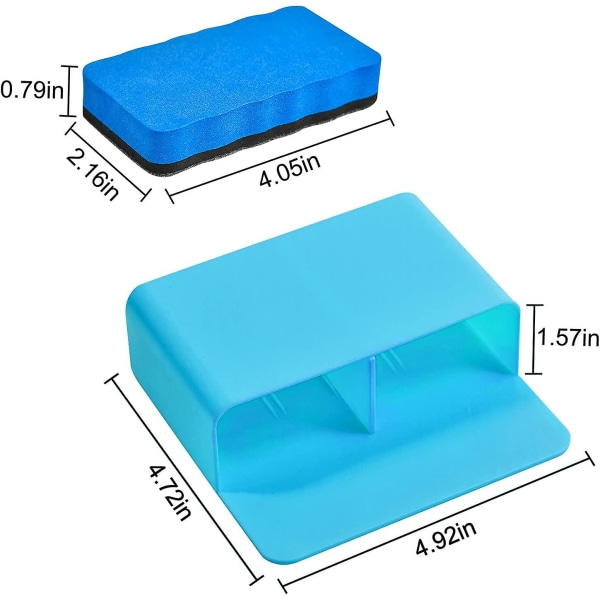 2 stk. magnetiske tavleholdere til tør sletning, 2 magnetiske tavleviskere, magnetisk tavlepenholder, blyantholder til skole, kontor, køleskab, blå