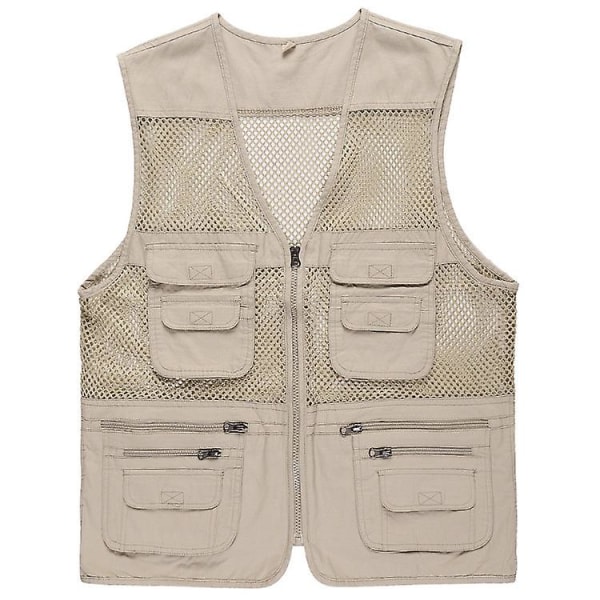 Sommar utomhus mesh väst fotografi fiske andas bomull väst herr casual multi-pocket hästklämma Beige XXXL